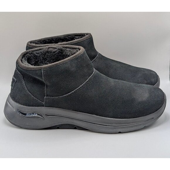 Skechers Go Walk Ankle Bootie Women's Size 9 Black Suede Arch Fit Faux Fur Lined - Picture 2 of 6